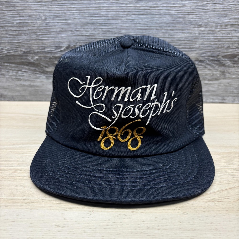 Vintage Herman Joseph's 1868 Beer Trucker Hat Mesh Snapback Cap Black Adjustable